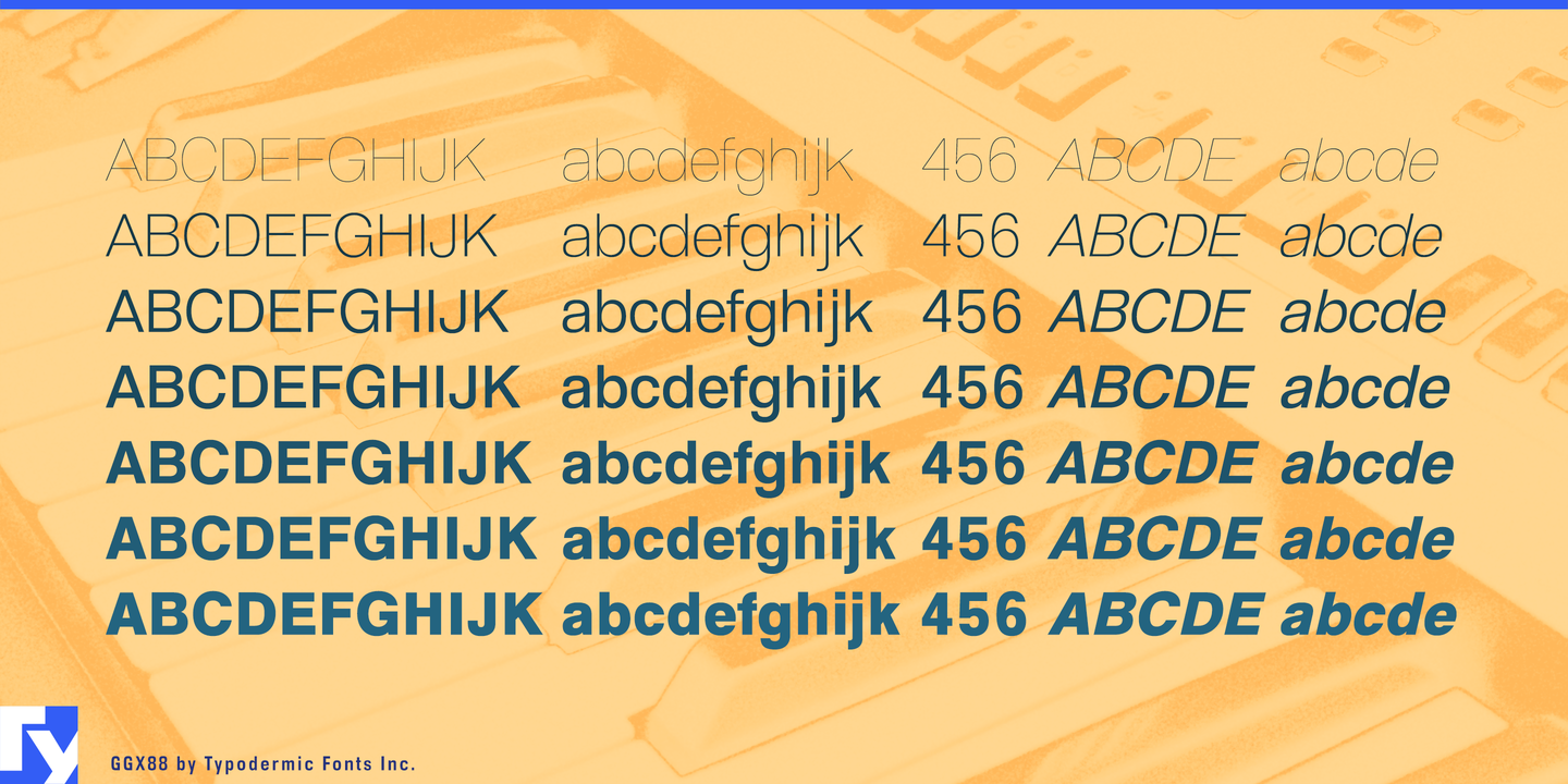 Ejemplo de fuente Ggx88 Book Italic